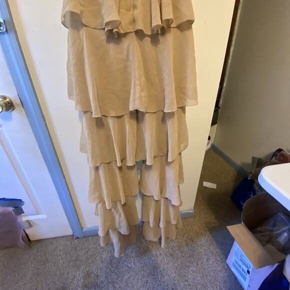 Maya Tall OveralDress Nude Sequins SheerLace Zip Sleeveless Ruffle 90s Festive 4 - Picture 11 of 12